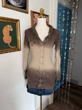 Vintage Euro Women's Ombre Cable-Knit Hooded Sweater - Brown/Cream